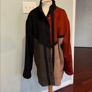 Steve Evans Vintage Wool Coat Geometric Colorblock USA Made Woman’s XL